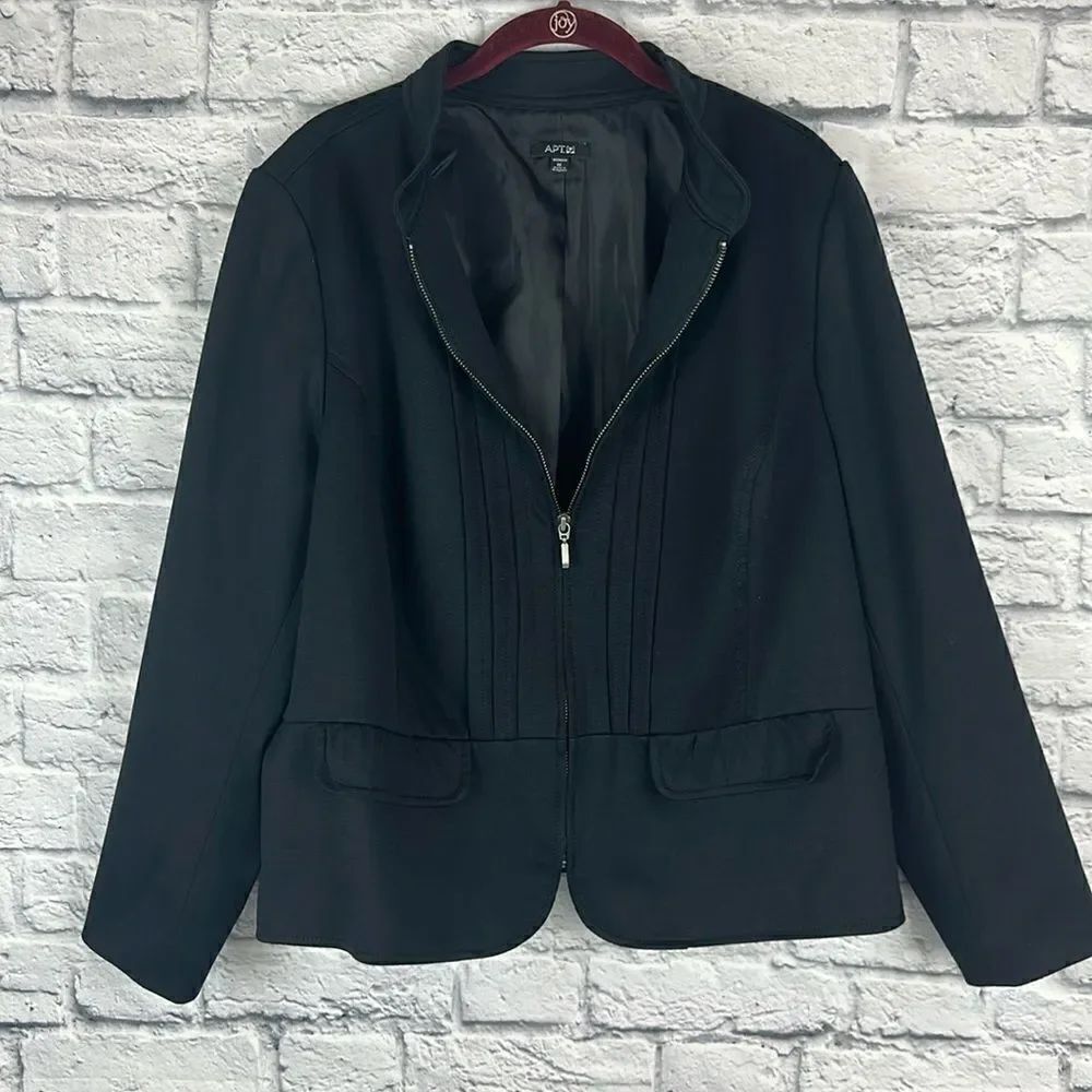 Apt.9: Women Long Sleeve, Zip Front Lined Dress Jacket, Peplum: Black, 1X